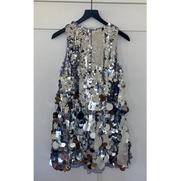 New Mac Duggal Sleeveless Disc Sequin Trapeze Dress in Silver 5961 - Picture 4 of 6